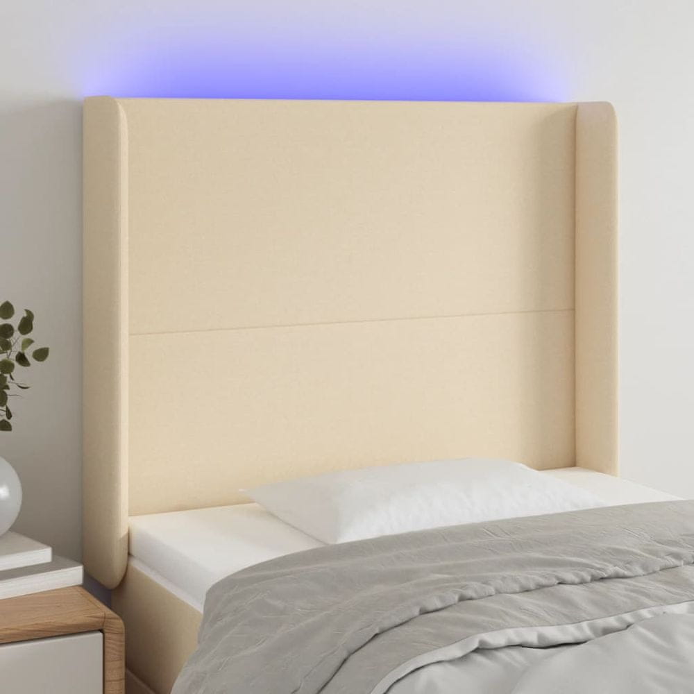 Vidaxl Čelo postele s LED krémové 93x16x118/128 cm látka